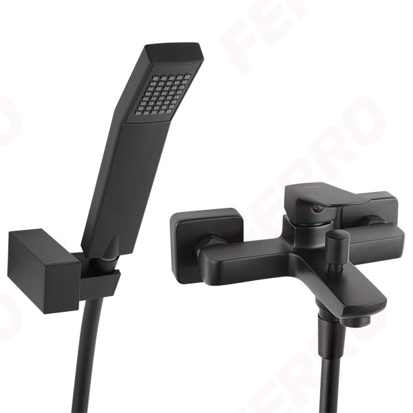 Baterie pentru cada-dus cu set de dus inclus Ferro, Vitto Verdeline, Negru