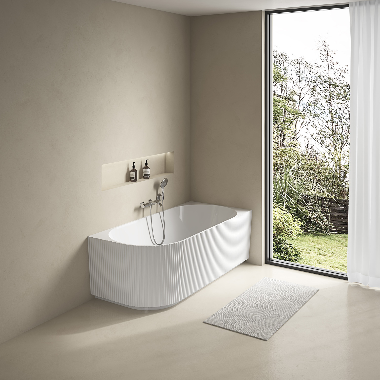 Cada freestanding Calabria Slim Linear Corner, Wellis, Alb lucios